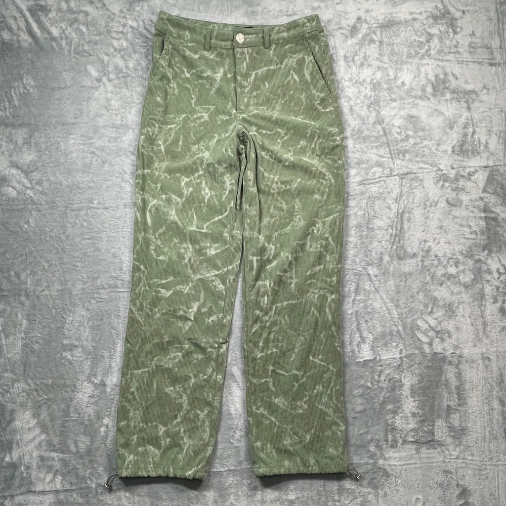 BoohooMAN Womans, Corduroy Pants Green Tie Dye Drawstring Regular Fit‎